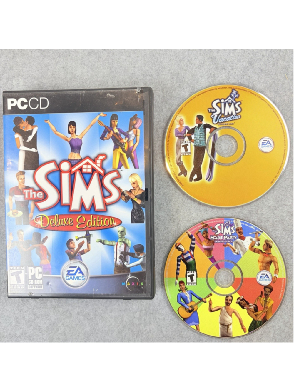 The Sims Deluxe Edition PC 2 CD Set + House Party & Vacation Expansion Lot
